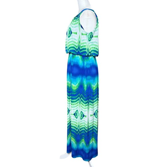 Donna Ricco 10 Tropical Ikat Sleeveless Maxi Dress Boho Style Vacation Summer - Picture 6 of 11